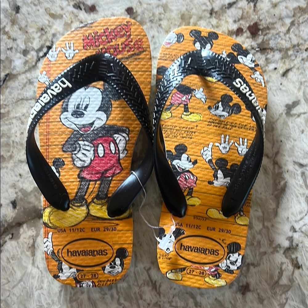 Havaianas Kids Mickey Mouse Flip Flops - Black and Orange